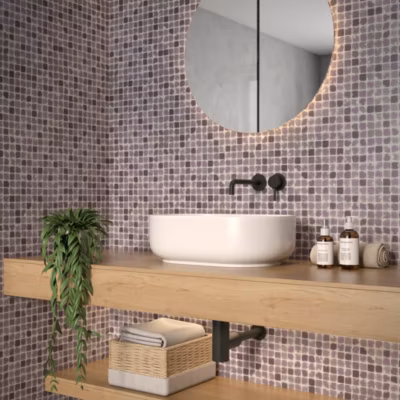 Mosaique de Verre Vieilli 2.5X2.5 Cm Mix Pourpre Format – vendu par plaque de 30X30 cm –