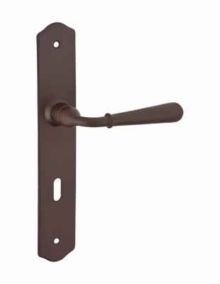 Ensemble de poignées pour porte de chambre Charon trou de clé, carré 7mm, entr&rsquo;axes 195mm, acier rouillé – THIRARD