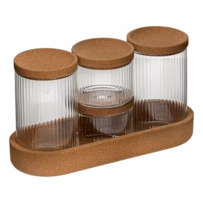Lot de 4 organiseurs en verre avec support liège – Marron- 5five