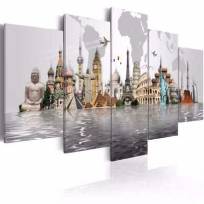 Tableau Villes Monuments mondiaux 100×50 cm