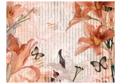 Papier peint intissé panoramique fleurs et papillons 200×154 cm