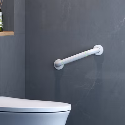 EMKE Barre d&rsquo;Appui Murale de Sécurité 30cm, Nylon, Aluminium avec Anneau Lumineux, Antidérapante, Blanche