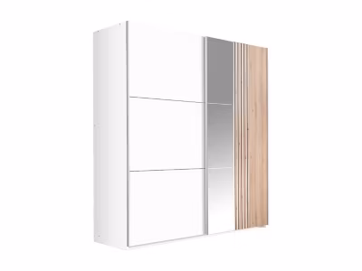 Armoire 2 portes – Avec miroir – L203 cm – Blanc et naturel clair – ADOSILA
