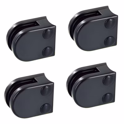 4 x Pince à verre pour tube diam. 42,4 modèle 00 – Ep. verre 8 mm – Zamak noir RAL 9005