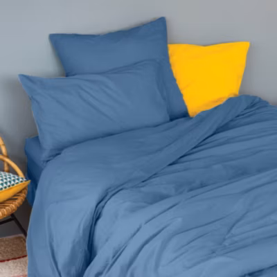 Housse de couette unie en coton Lavé (240×220 cm – Bleu Foncé)