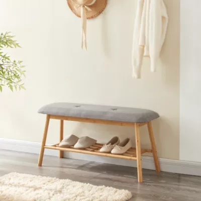 Banc à chaussures Römnitz bambou 45 x 90 x 30 cm naturel gris en.casa