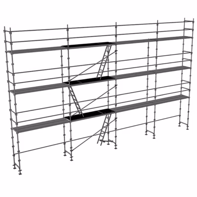 Echafaudage fixe de façade 104m² – Structure et planchers + Lisses – DUO104-SP