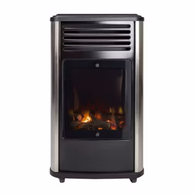 Poele à gaz 3.4KW Noir Effet feu de bois 3 niveaux de chauffe 40-80m2 Manhattan