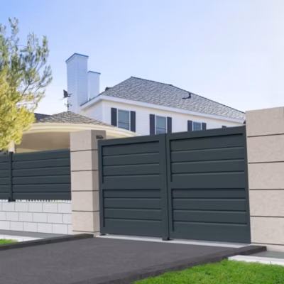 Portail double battant motorisé brise-vue L 4000 x H 1730 mm (Gris anthracite RAL7016)