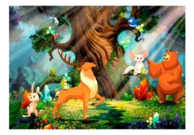 Papier peint intissé panoramique pour enfants bear and friends 100×70 cm