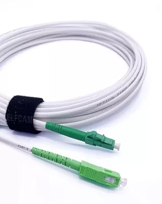 Elfcam – 15m Câble à Fibre Optique SC/APC à LC/APC Monomode Simplex 9/125um OS2 Jarretière Optique LSZH Blanc