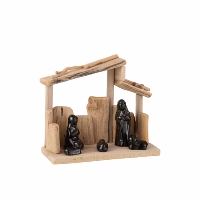Crèche de Noël en bois marron 24.5×10.5×21 cm