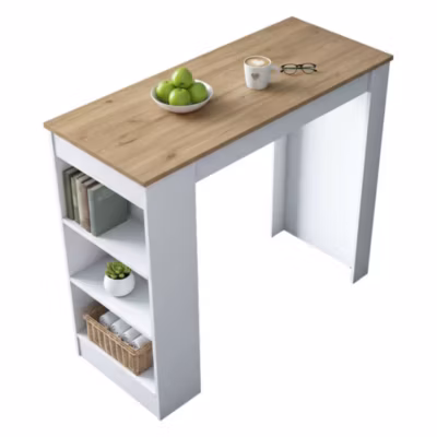 Table fixe Assan, Etagère de cuisine, Consolle à manger, Tablette rectangulaire fixe, 120x50h100 cm, Noyer et Blanc