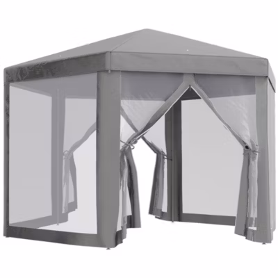 Tonnelle barnum tente de réception hexagonale style cosy métal polyester imperméabilisé surface env. 10 m² gris