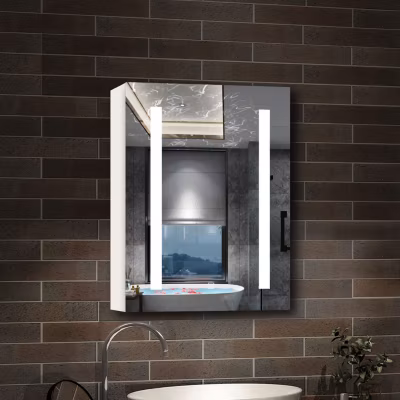 Armoire de toilette avec Miroir LED Anti-Buée, Éclairage 3 Couleurs et Prise Rasoir, Blanc, 50×70 cm, AICA Sanitaire