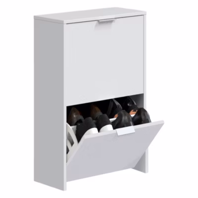 Etagere à chaussures Valdosta, Etagere à chaussures peu encombrante avec 2 portes, 50x22h76 cm, Blanc