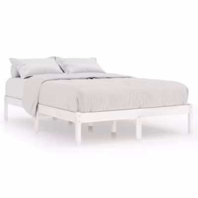 Lit double, Lit adulte, Cadre de lit sans matelas blanc bois massif 140×190 cm