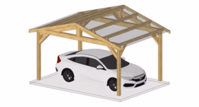 Carport deux pentes 550 cm x 4 poteaux Bois DOUGLAS Français label PEFC (Charpente-Auvent-Abri voiture)