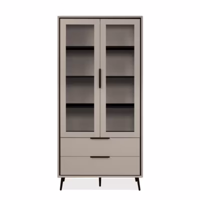 Buffet haut 2 portes vitrées, 2 tiroirs, 6 étagères à l&rsquo;intérieur L90cm – ARONA