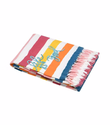 Fouta 90×180 cm – « Life is Good » – 90x180cm – Blanc