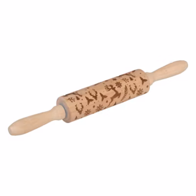 Rouleau à patisserie empreinte Noël L35,5cm en bois – Modèle B- 5five