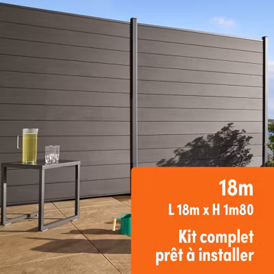 Kit clôture composite et aluminium à sceller H 1m80 L 18m gris anthracite avec renforts acier – Palissade – Brise vue