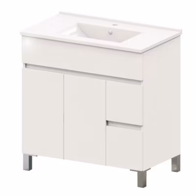 Meuble de salle de bain avec vasque URBAN 80×45 cm finition BLANC brillant, 2 tiroirs et 2 portes Kibath