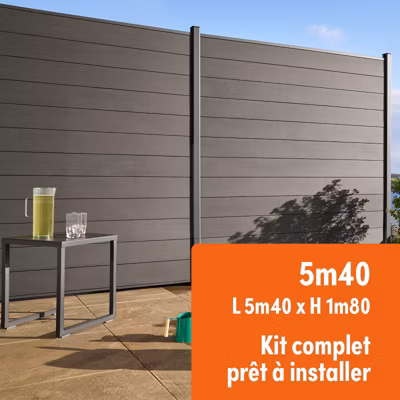 Kit clôture composite et aluminium à sceller H 1m80 L 5m40 gris anthracite avec renforts acier – Palissade – Brise vue