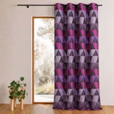 Rideau ameublement Jacquard &lsquo;triangles&rsquo; (140×260 cm – Prune)