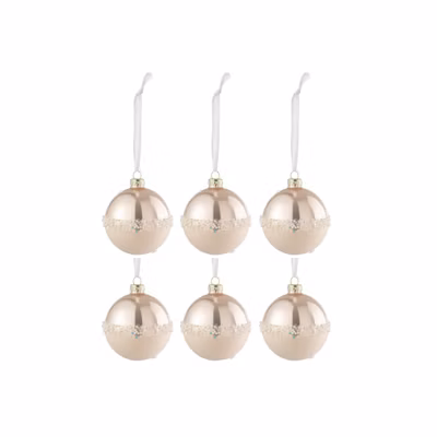 Boite de 6 boules de Noël en verre rose 8.5×8.5×10 cm