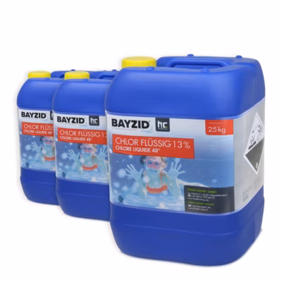 Chlore Liquide 48degrée  Bayzid 3 x 25 Kg (20 L), Désinfection Rapide Et Efficace Pour Piscines