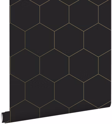 ESTAhome papier peint hexagone noir et or 53 cm x 10.05 m