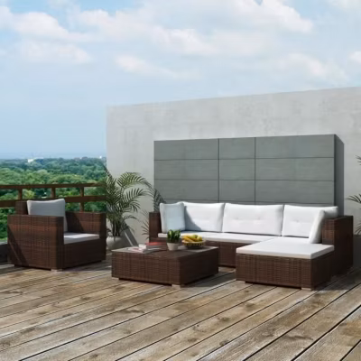 42742 vidaXL Salon de jardin 6 pcs avec coussins Résine tressée Marron