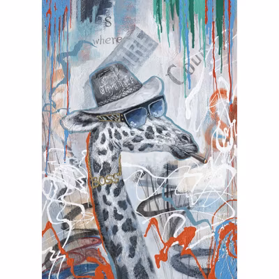 Tableau peinture girafe qui fume 100 x 70 cm style Urbain – The Boss
