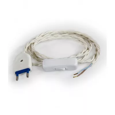 Câble Électrique Torsadé Blanc CasséPrémonté avec Fiche et InterrupteurPrêt à Installer