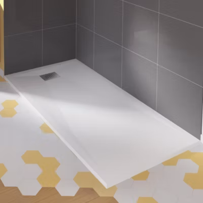 Receveur de douche Kinedo Kinesurf 4cm 170×70 blanc antidérapant PN24 grille en inox poli et bonde extra-plate