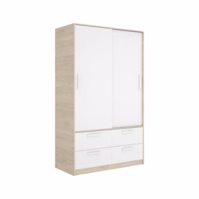 Garde-robe 2 portes Kirogi, Meubles de chambre, Penderie de plain-pied, Placard à vêtements, 120×60 h204 cm, Blanc et Chêne clair