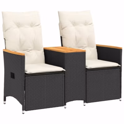 Canapé de jardin inclinable 2 places avec table noir poly rotin vidaXL
