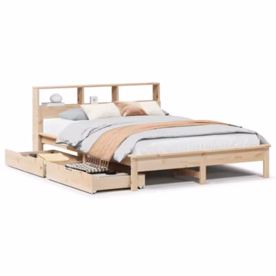 Lit double, Lit adulte, Lit bibliothèque sans matelas 120×190 cm bois de pin massif