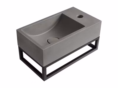 Lave main suspendu en béton avec support – Robinetterie à droite – L40 x l22 cm – UCHAMI