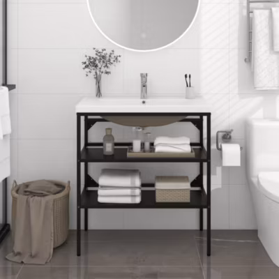 Cadre de lavabo de salle de bain-Meuble de salle de bain vasque à encastrer Noir Fer 659182