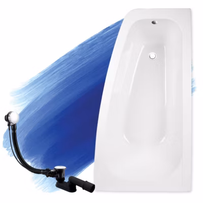 Baignoire asymétrique 150 x 80 Droite LUNA acrylique blanc, sans Habillage + Pieds + Vidage à chromé