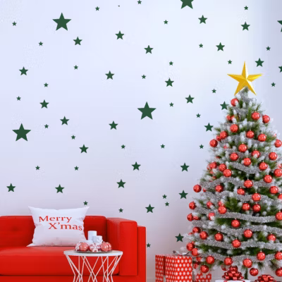 Stickers Lot des 130 étoiles – 85x155cm – verts – Autocollants adhésifs noël – décoration fêtes