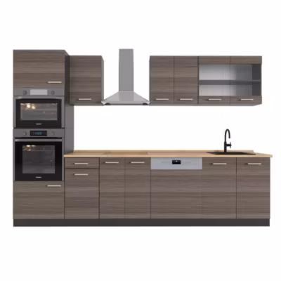 Vicco Cuisine Gris noble/Anthracite 300cm avec armoire haute, sans PT